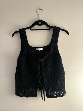 Madewell Black Crocheted Tie-Front Tank Top
